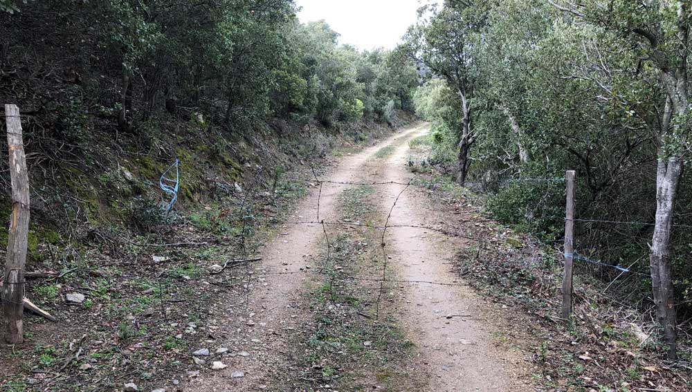 grillage invisible en travers d'un chemin carrossable