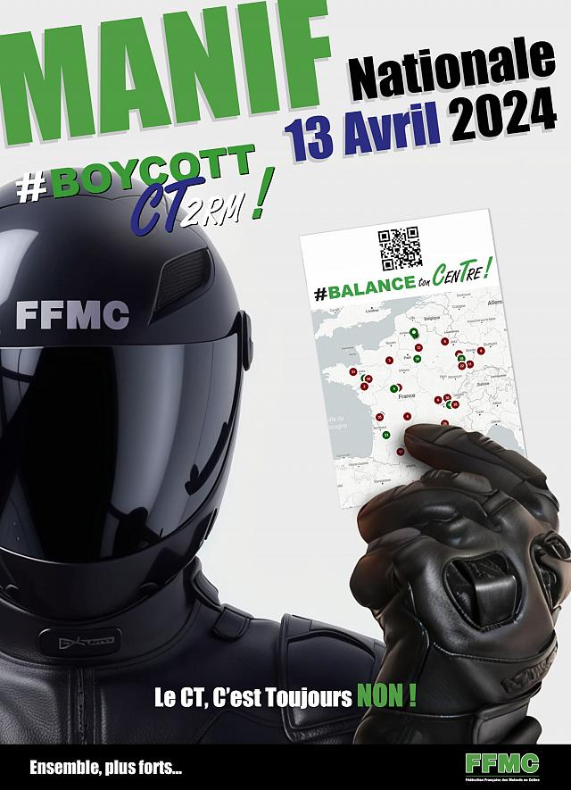 affiche manif ffmcdu 13 avril 2024 contre controle technique moto 