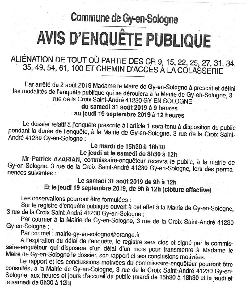 avis enquete publique Gy en Sologne